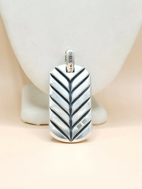back view David Yurman Chevron Pietersite Tag Pendant Sterling Silver 42mm 