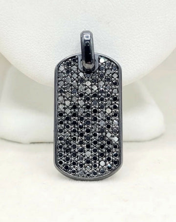David Yurman Chevron Tag In Black Titanium With SS And Black Diamonds, 35mm