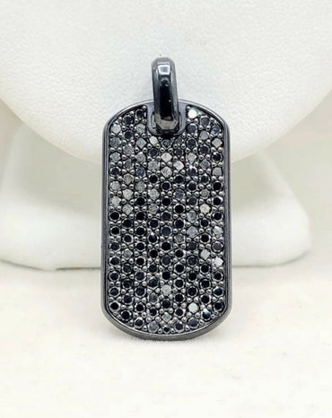 David Yurman Chevron Tag In Black Titanium With SS And Black Diamonds, 35mm