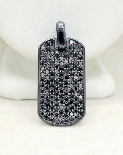 David Yurman Chevron Tag In Black Titanium With SS And Black Diamonds, 35mm
