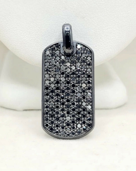 David Yurman Chevron Tag In Black Titanium With SS And Black Diamonds, 35mm