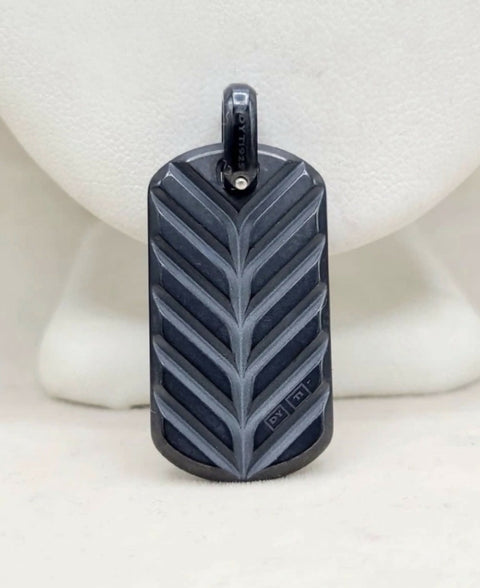 back of David Yurman Chevron Tag In Black Titanium With SS And Black Diamonds, 35mm