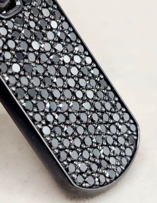 David Yurman Chevron Tag In Black Titanium With SS And Black Diamonds, 35mm