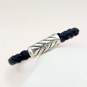 David Yurman Chevron Woven Bracelet Black Rubber Sterling Silver 8mm Medium