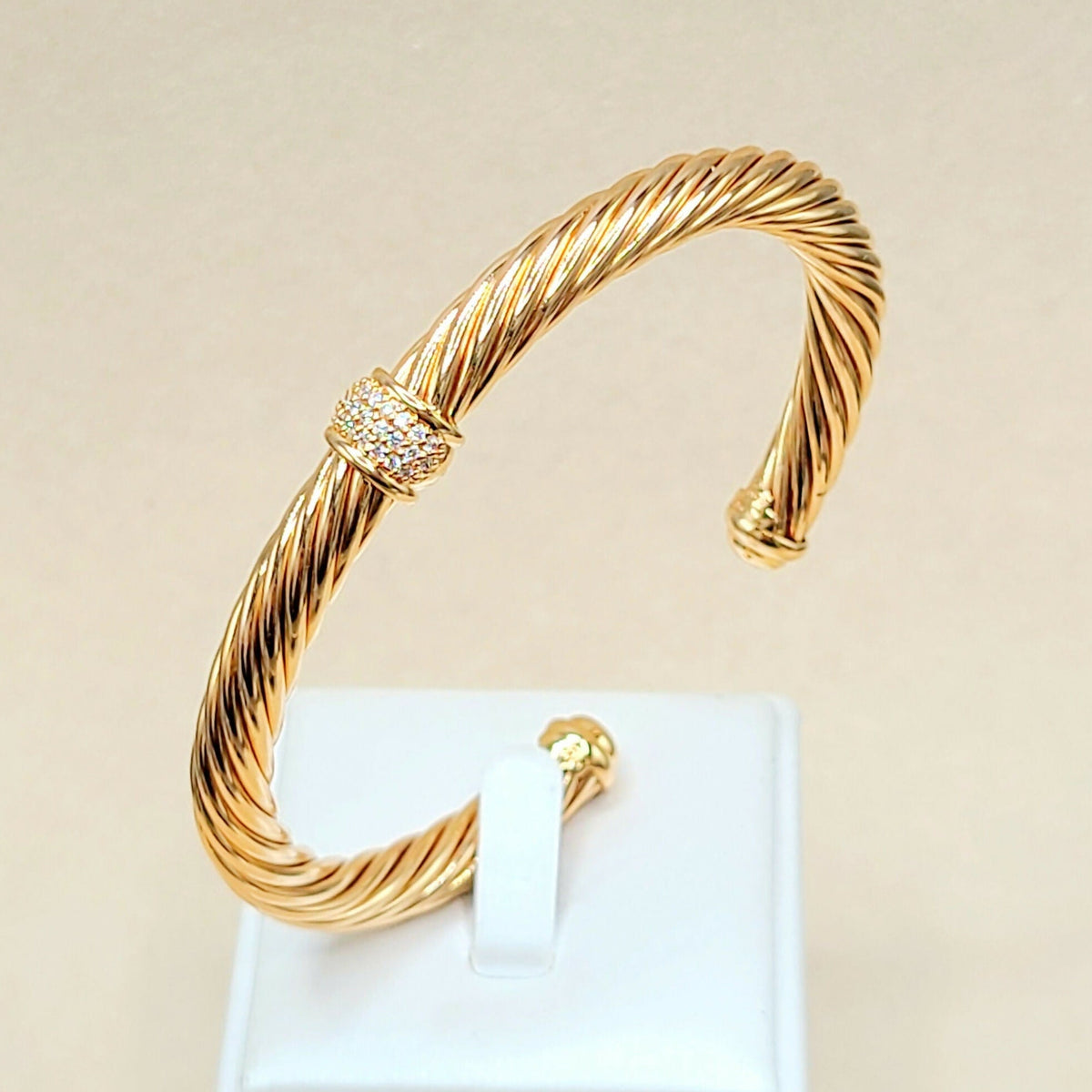 David Yurman Classic Cable Pavé Diamond Bracelet 18K Rose Gold 0.216 TCW 7mm Large