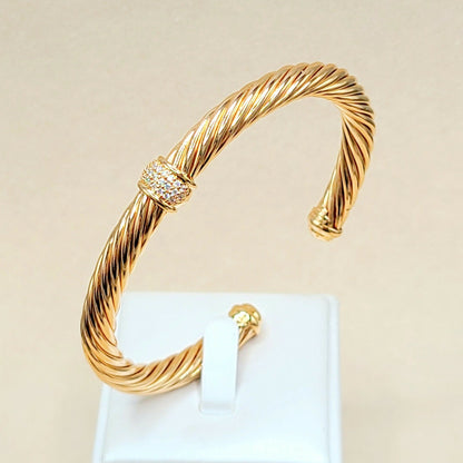 David Yurman Classic Cable Pavé Diamond Bracelet 18K Rose Gold 0.216 TCW 7mm Large