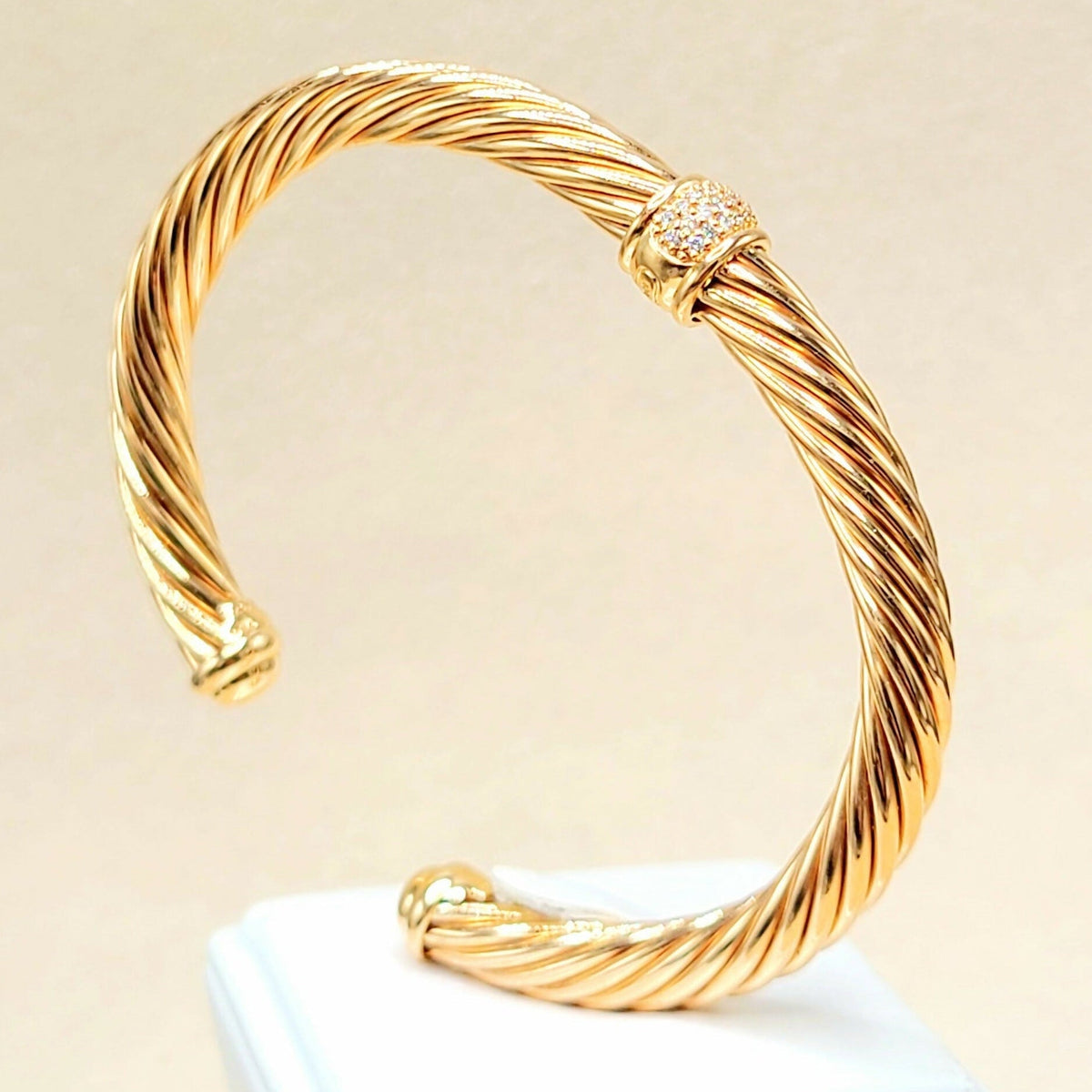 David Yurman Classic Cable Pavé Diamond Bracelet 18K Rose Gold 0.216 TCW 7mm Large