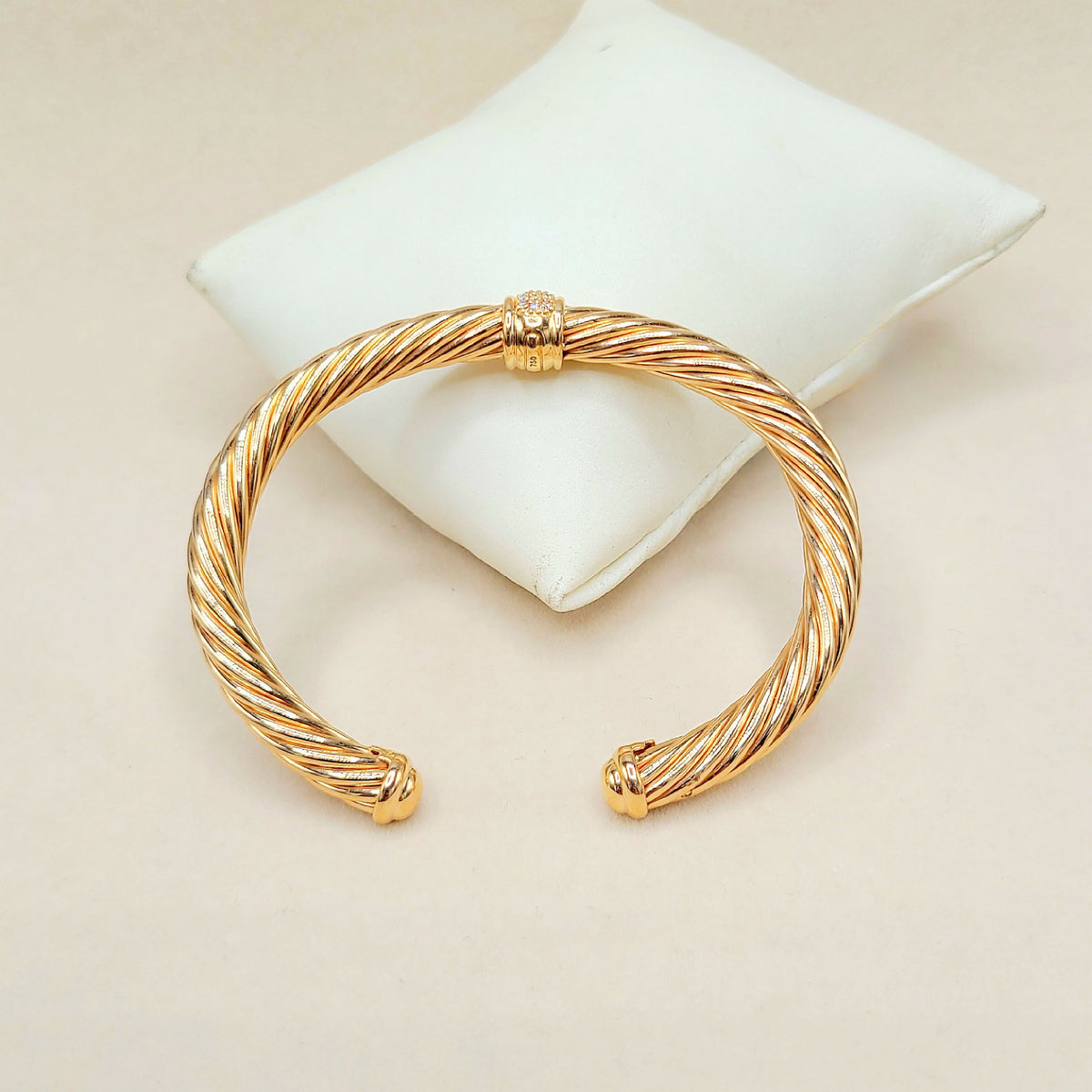 David Yurman Classic Cable Pavé Diamond Bracelet 18K Rose Gold 0.216 TCW 7mm Large