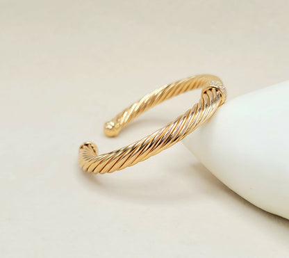 David Yurman Classic Cable Pavé Diamond Bracelet 18K Rose Gold 0.216 TCW 7mm Large