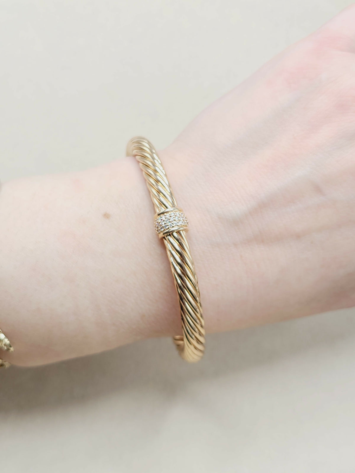 David Yurman Classic Cable Pavé Diamond Bracelet 18K Rose Gold 0.216 TCW 7mm Large