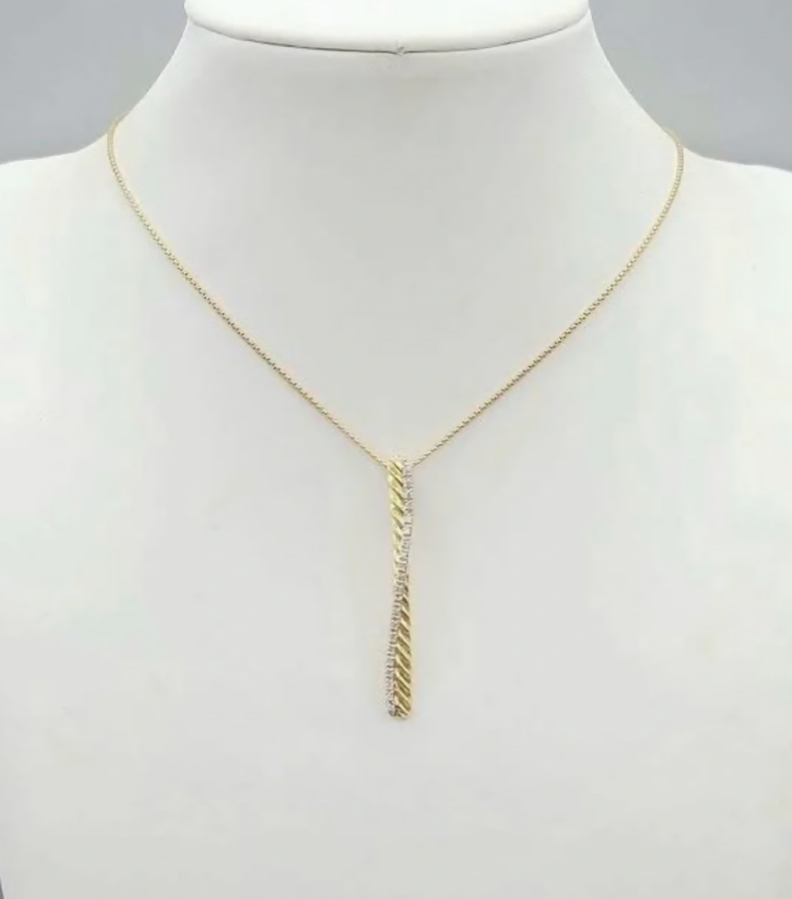 David Yurman Crossover Bar Diamond Pendant Necklace 18K Yellow Gold 0.31 TCW 18"