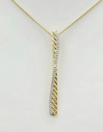David Yurman Crossover Bar Diamond Pendant Necklace 18K Yellow Gold 0.31 TCW 18"