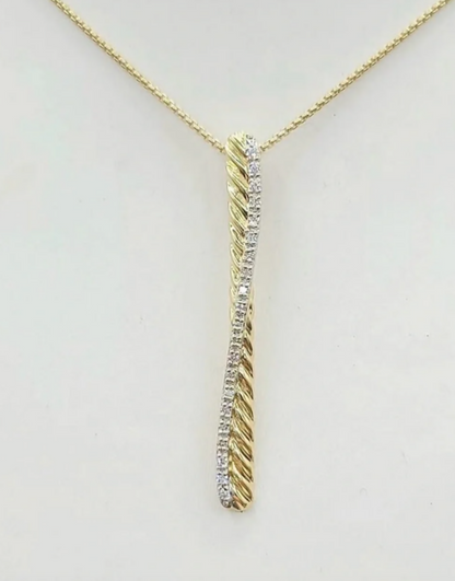 David Yurman Crossover Bar Diamond Pendant Necklace 18K Yellow Gold 0.31 TCW 18"