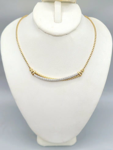 David Yurman Crossover Diamond Bar Necklace in 18k Gold