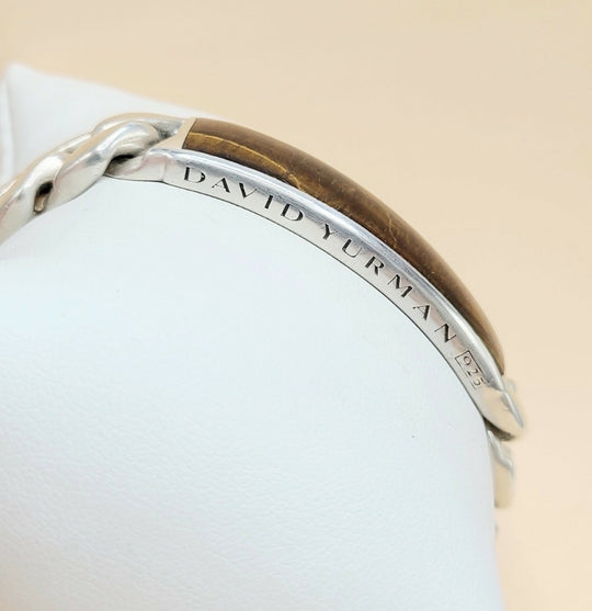 side view of David Yurman Curb Chain ID Bracelet In Sterling Silver With Tiger’s Eye