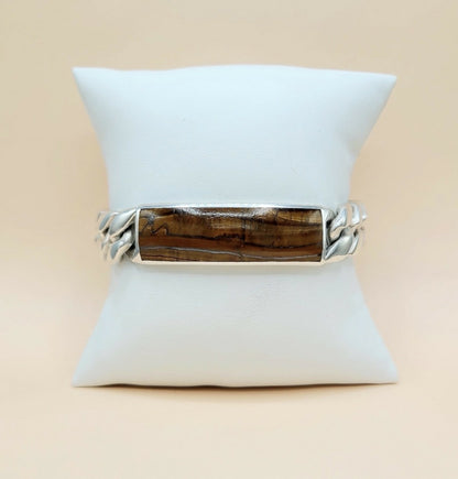 David Yurman Curb Chain ID Bracelet In Sterling Silver With Tiger’s Eye