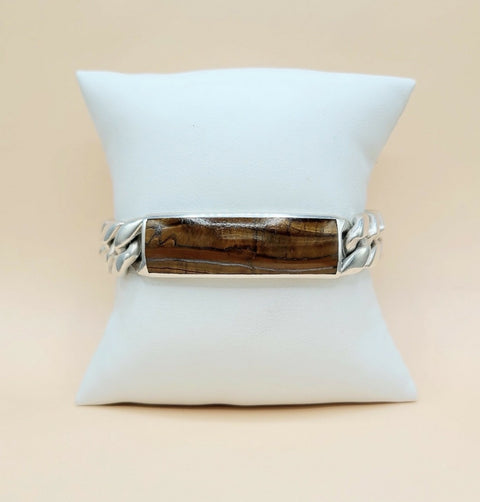 David Yurman Curb Chain ID Bracelet In Sterling Silver With Tiger’s Eye