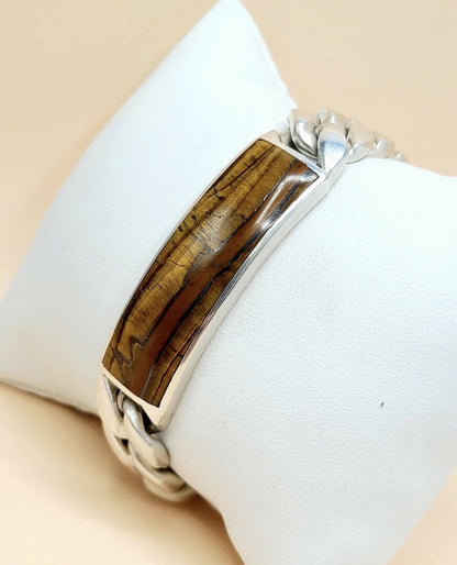 David Yurman Curb Chain ID Bracelet In Sterling Silver With Tiger’s Eye
