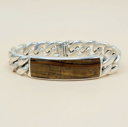 David Yurman Curb Chain ID Bracelet In Sterling Silver With Tiger’s Eye