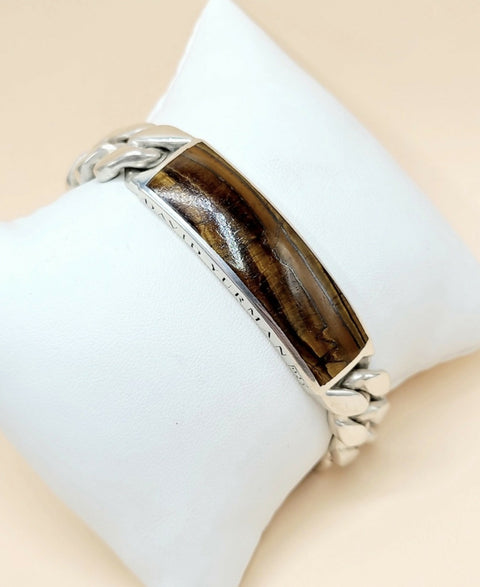 David Yurman Curb Chain ID Bracelet In Sterling Silver With Tiger’s Eye
