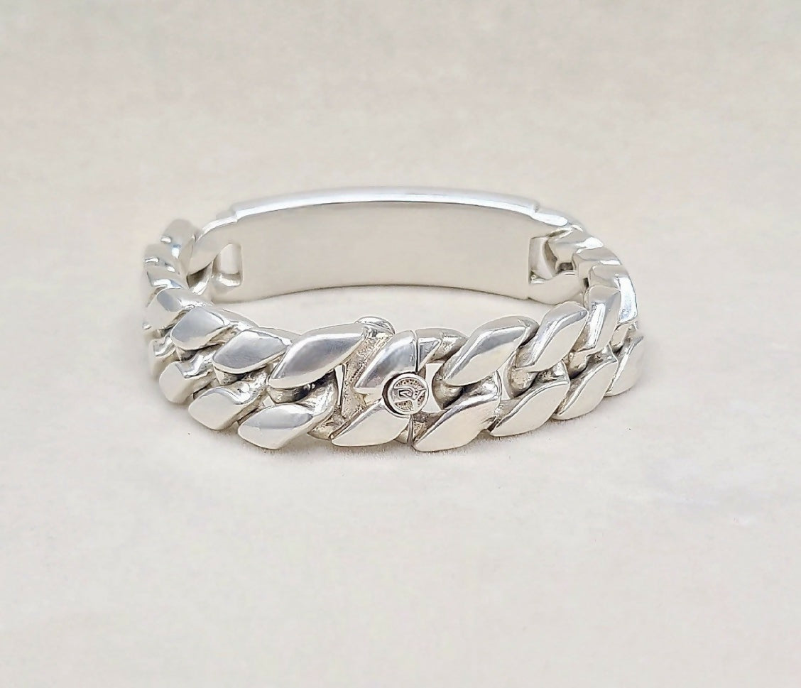 David Yurman Curb Chain ID Bracelet Pietersite Sterling Silver 15mm 