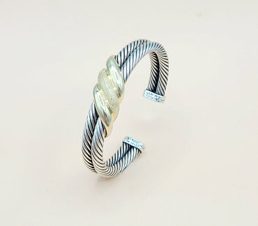  David Yurman Double Cable Crossover Wave Sterling Silver Gold Bracelet