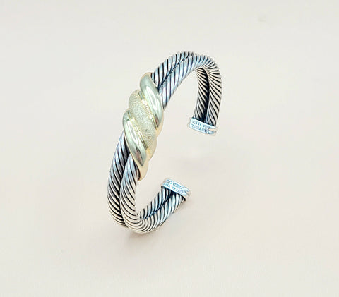  David Yurman Double Cable Crossover Wave Sterling Silver Gold Bracelet