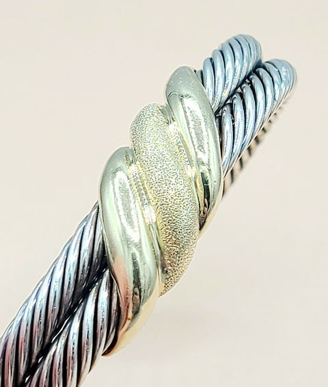  David Yurman Double Cable Crossover Wave Sterling Silver Gold Bracelet