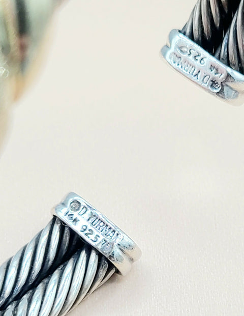  David Yurman Double Cable Crossover Wave Sterling Silver Gold Bracelet