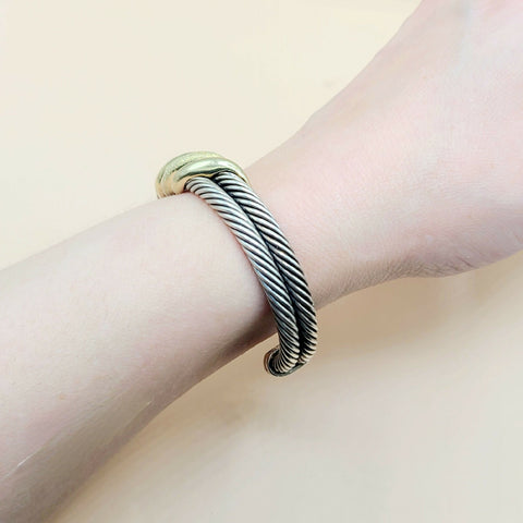  David Yurman Double Cable Crossover Wave Sterling Silver Gold Bracelet
