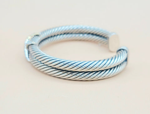 David Yurman Double Cable Diamond X Silver Gold Bracelet