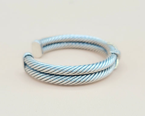 David Yurman Double Cable Diamond X Silver Gold Bracelet