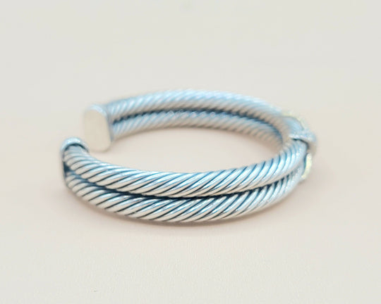  David Yurman Double Cable Diamond X Silver Gold Bracelet