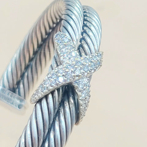  David Yurman Double Cable Diamond X Silver Gold Bracelet