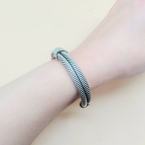  David Yurman Double Cable Diamond X Silver Gold Bracelet