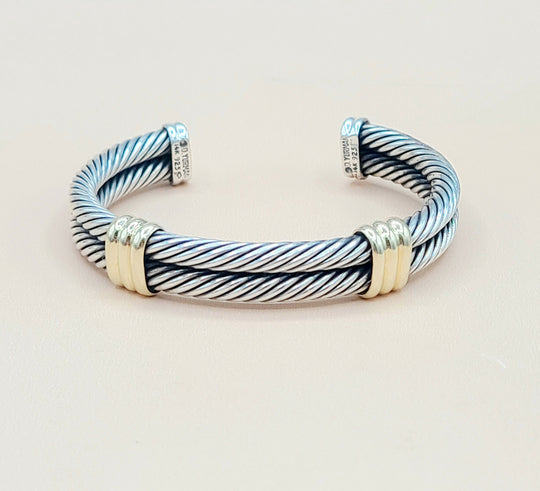  David Yurman-Double Cable Double Gold Station-Bracelet