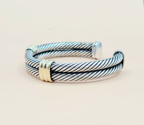  David Yurman-Double Cable Double Gold Station-Bracelet