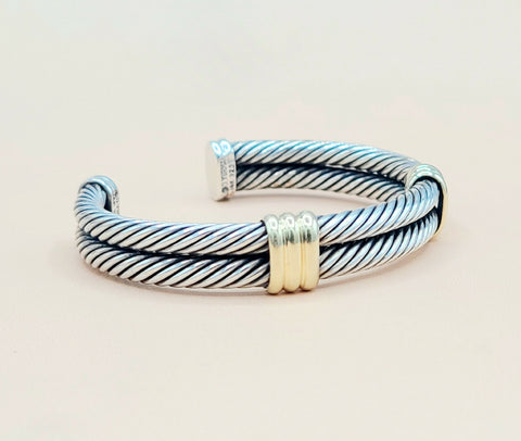  David Yurman-Double Cable Double Gold Station-Bracelet
