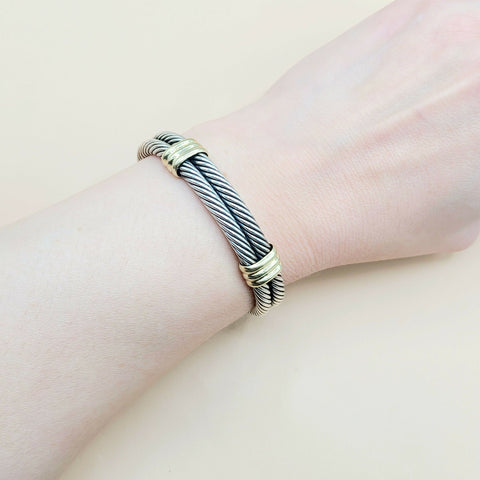  David Yurman-Double Cable Double Gold Station-Bracelet