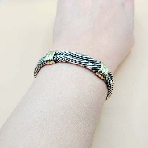  David Yurman-Double Cable Double Gold Station-Bracelet