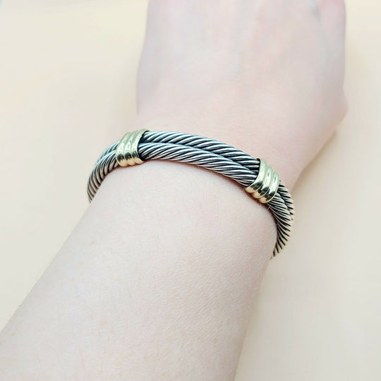  David Yurman-Double Cable Double Gold Station-Bracelet