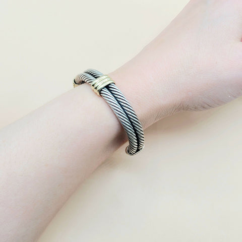 David Yurman-Double Cable Double Gold Station-Bracelet