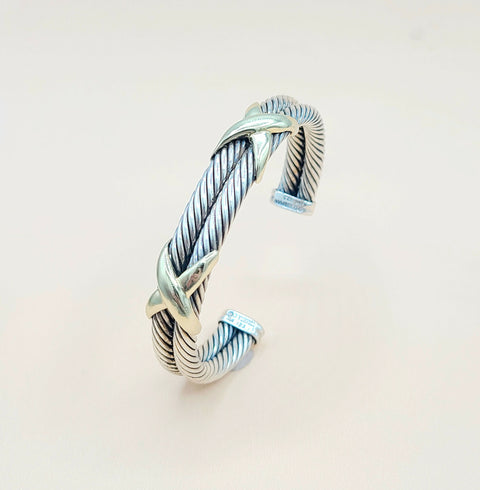  David Yurman Double Cable Station Double Gold X Bracelet
