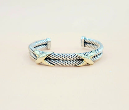    David Yurman Double Cable Station Double Gold X Bracelet