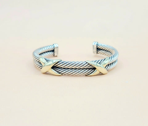  David Yurman Double Cable Station Double Gold X Bracelet