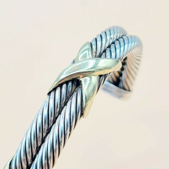 David Yurman Double Cable Station Double Gold X Bracelet