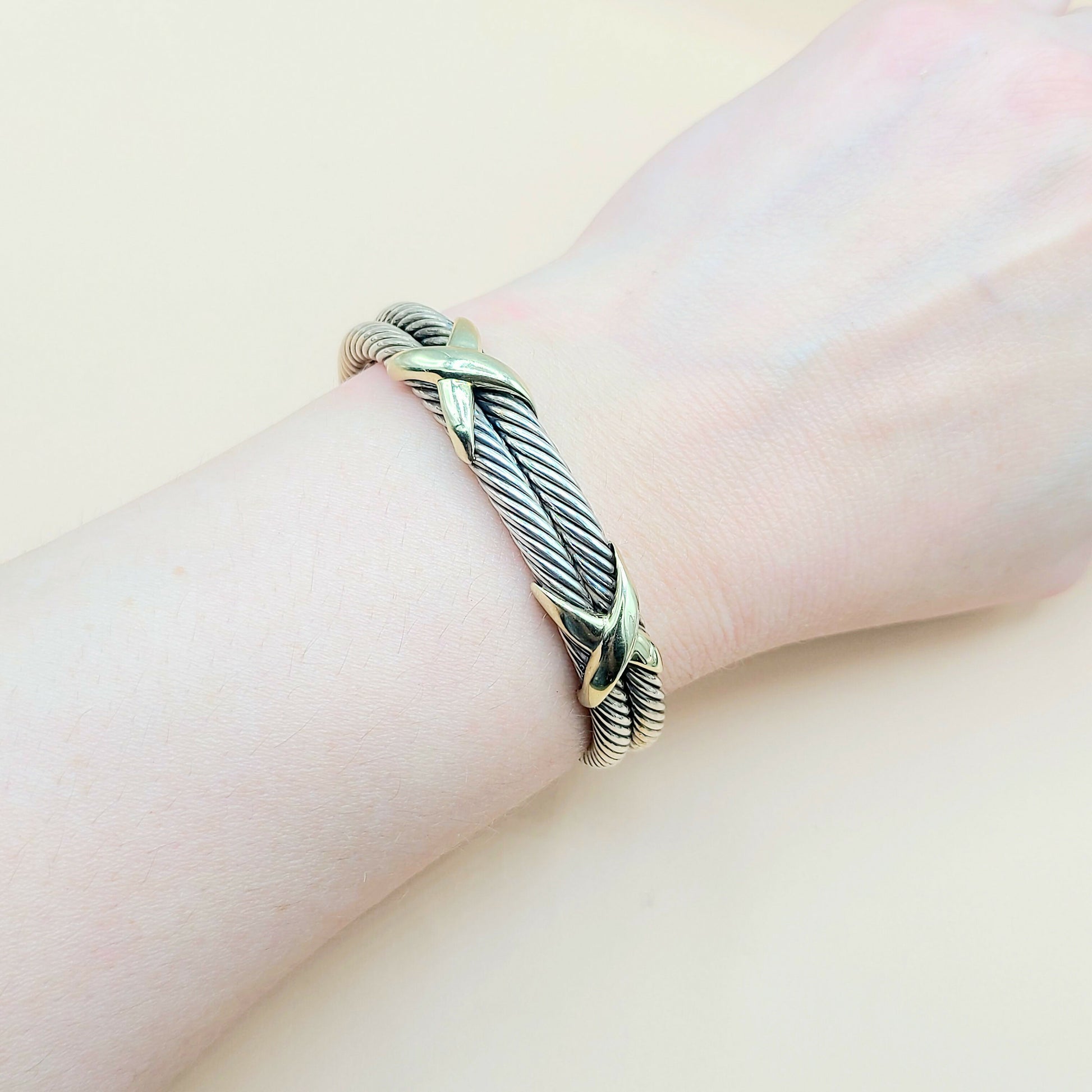    David Yurman Double Cable Station Double Gold X Bracelet