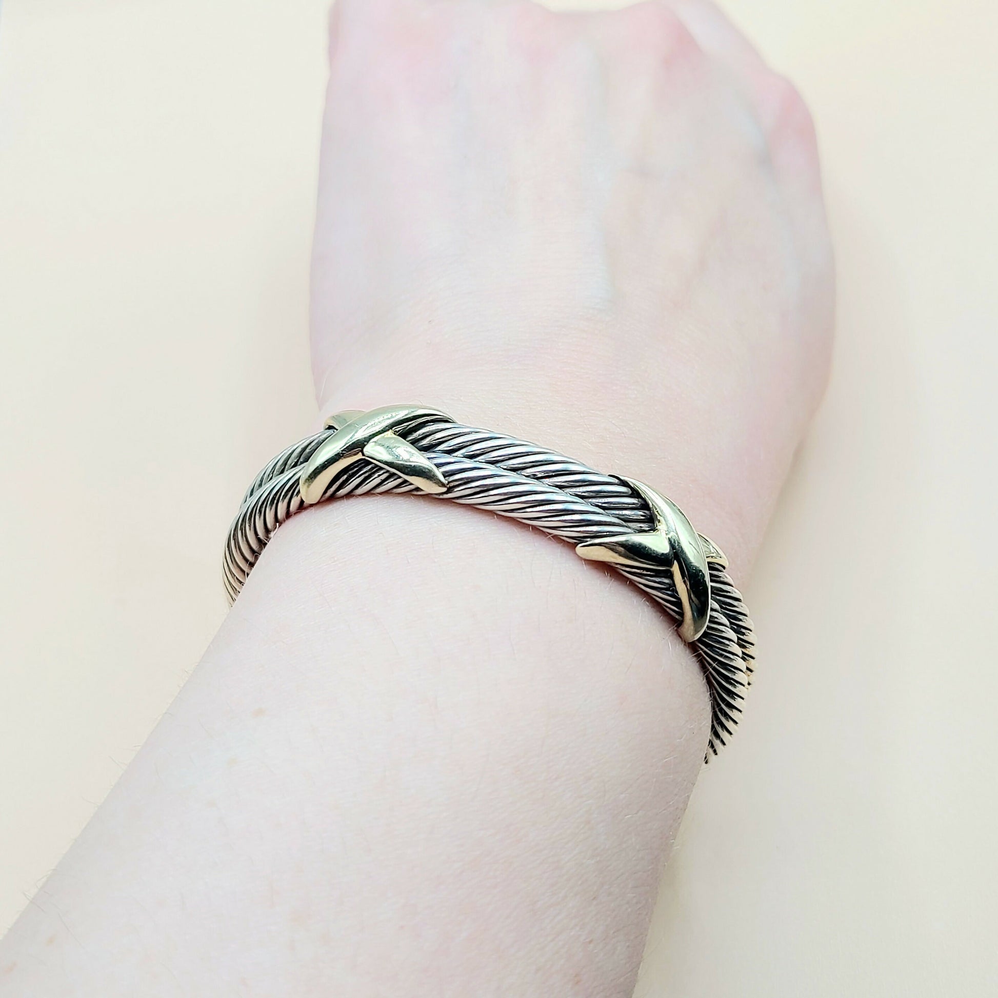    David Yurman Double Cable Station Double Gold X Bracelet
