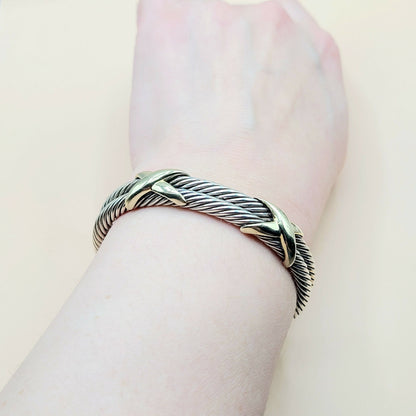    David Yurman Double Cable Station Double Gold X Bracelet