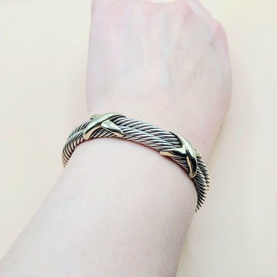  David Yurman Double Cable Station Double Gold X Bracelet